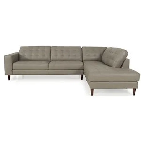 Mid-Century Modern Sectional with Chaise and Line Tufting